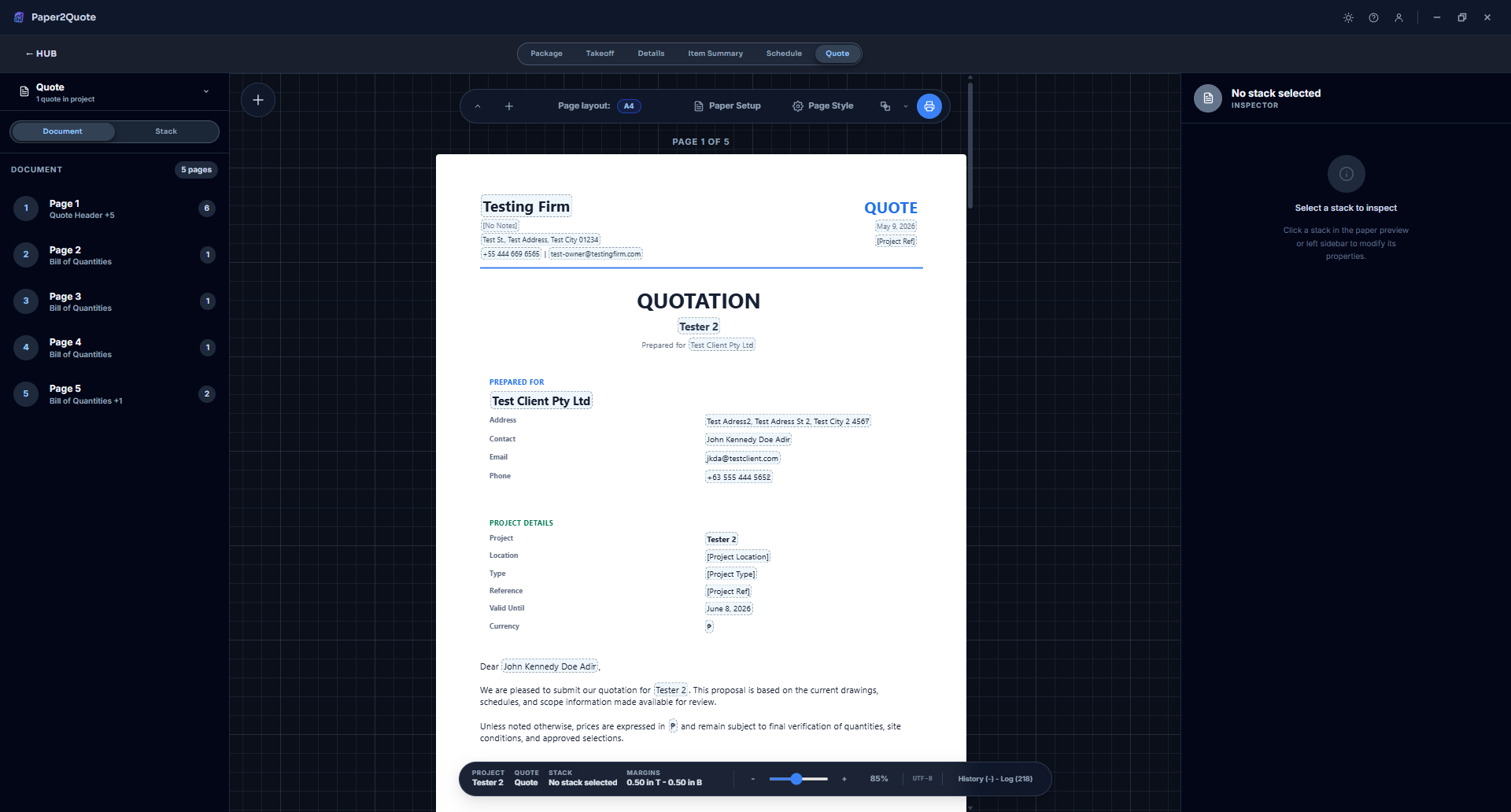 The quote canvas swaps cleanly without breaking the layout.