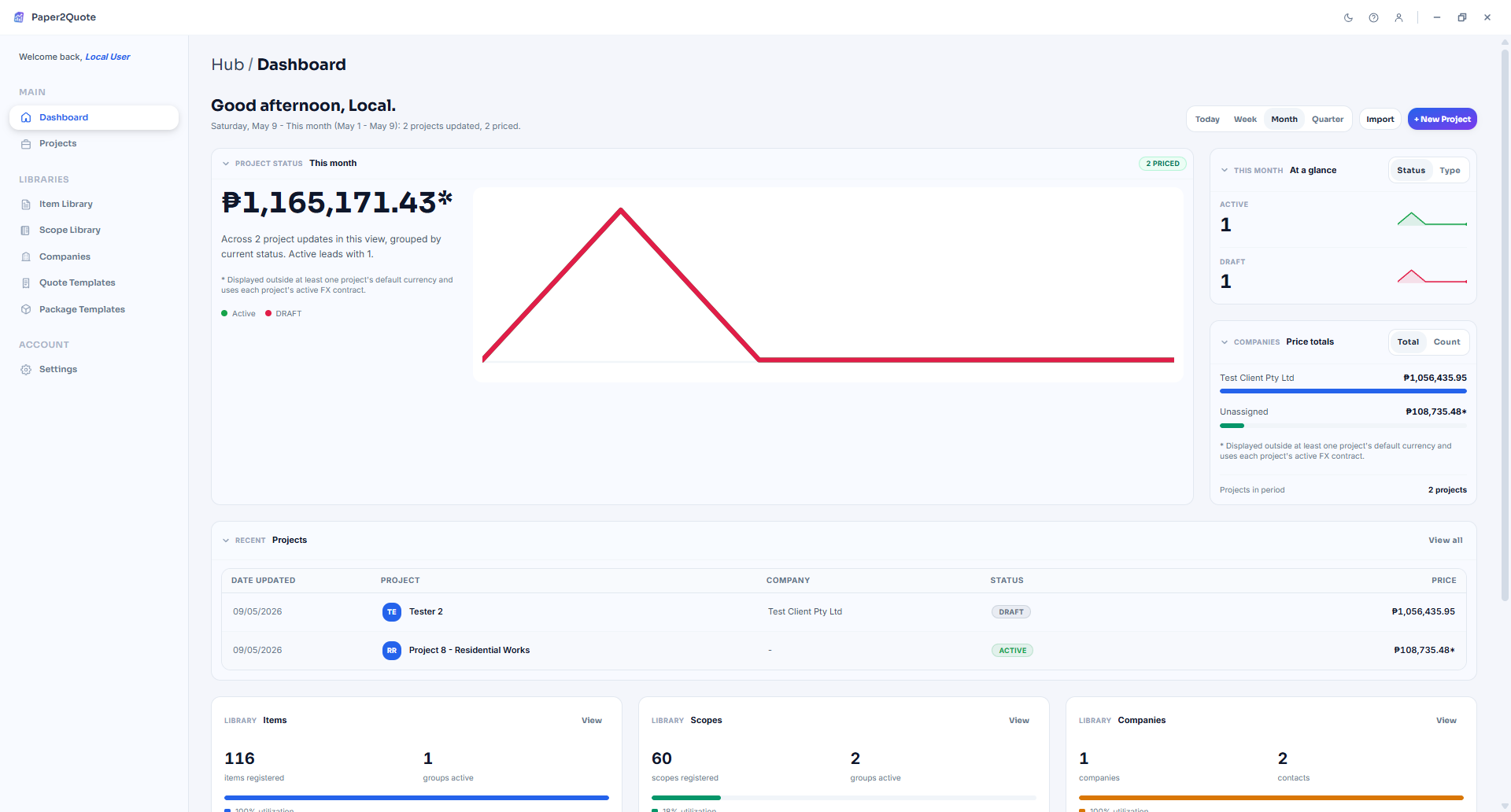 Start your day with every project priced and at-a-glance on the Dashboard.